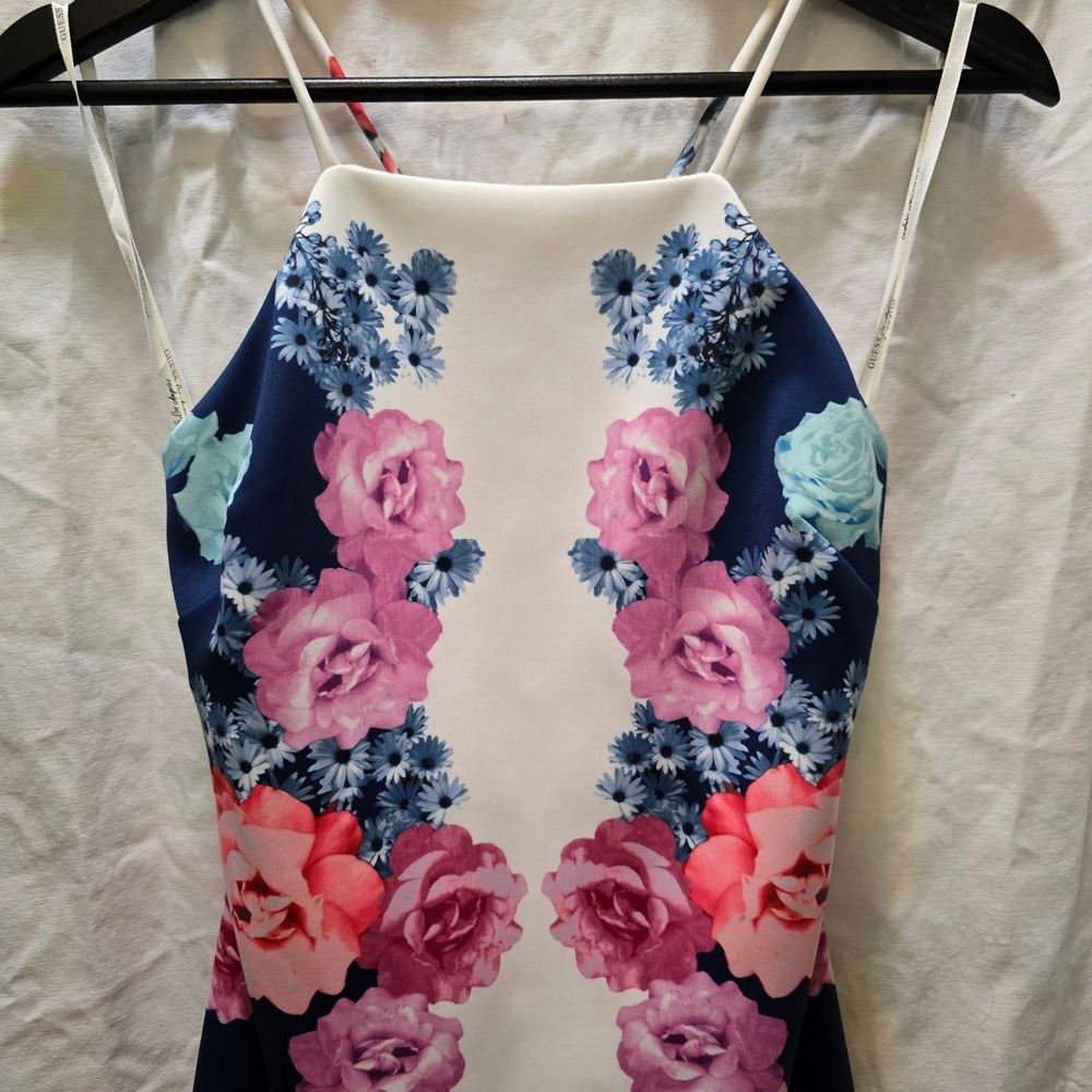 Guess Los Angeles Floral Print Apron Halter Sleeveless Mini Dress 2 Bodycon - Picture 2 of 11